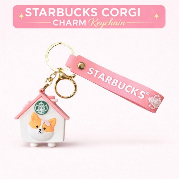 Starbucks Accessories - Starbucks Corgi Charm Keychain Pink Strap Gold Hardware Cute Collectible✨NWOT